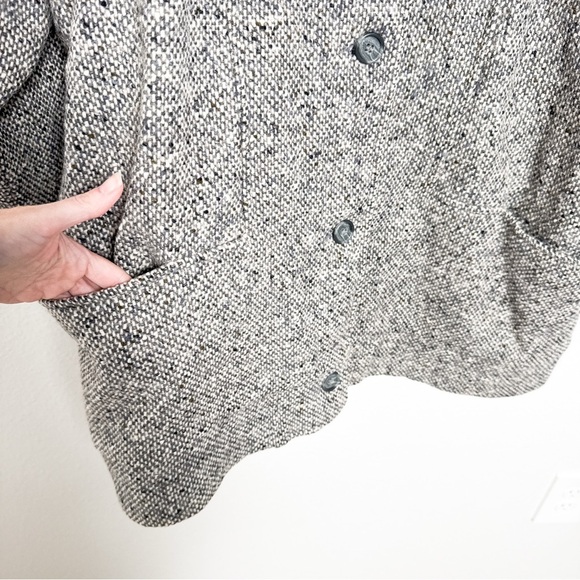 Vintage 80s gray textured WOOL batwing stand collar coat jacket small - Picture 4 of 9